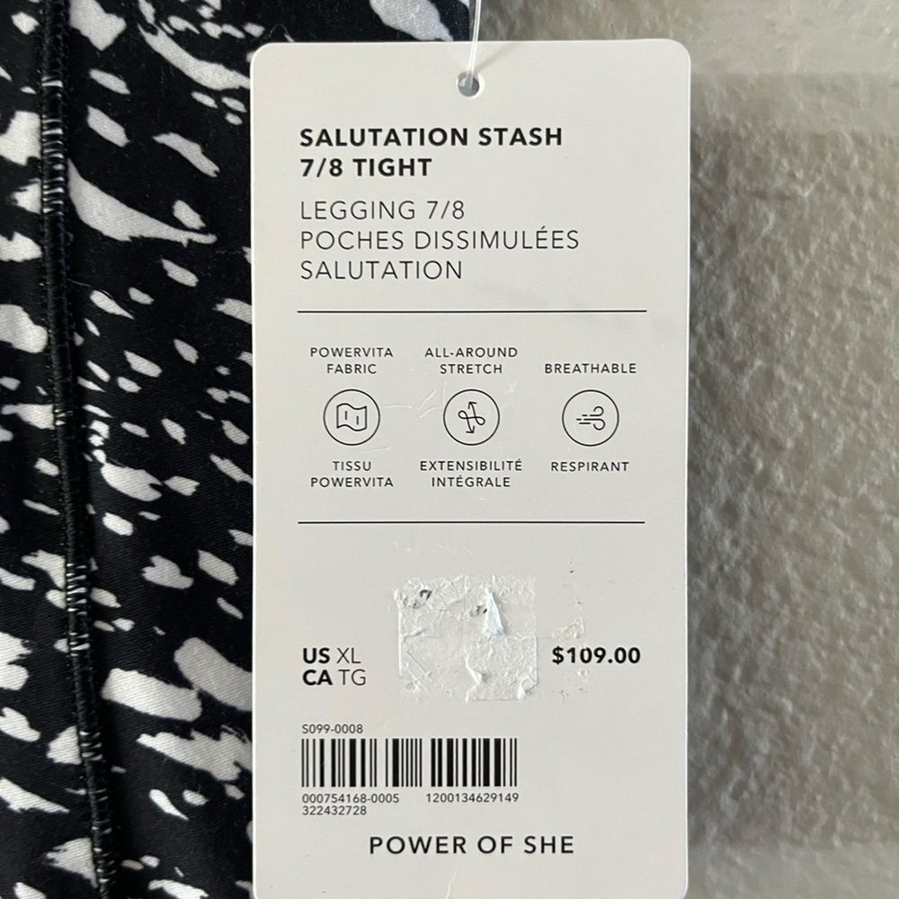 Athleta SZ XL Salutation Stash 7/8 Tight Workout Pants Black/White Speckles NEW - Picture 6 of 16